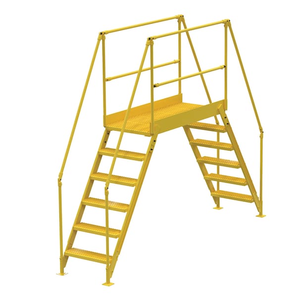 6 Step Cross-Over Ladder 58"H x 50"W Yellow Powder Coat Steel